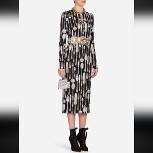 Dolce & Gabbana Cutlery Midi Black Silver Runway FW 2018 Dress Size 40